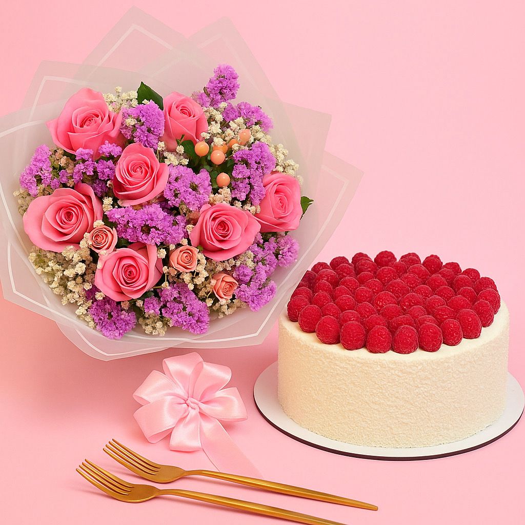coconut raspberry cake & flowers