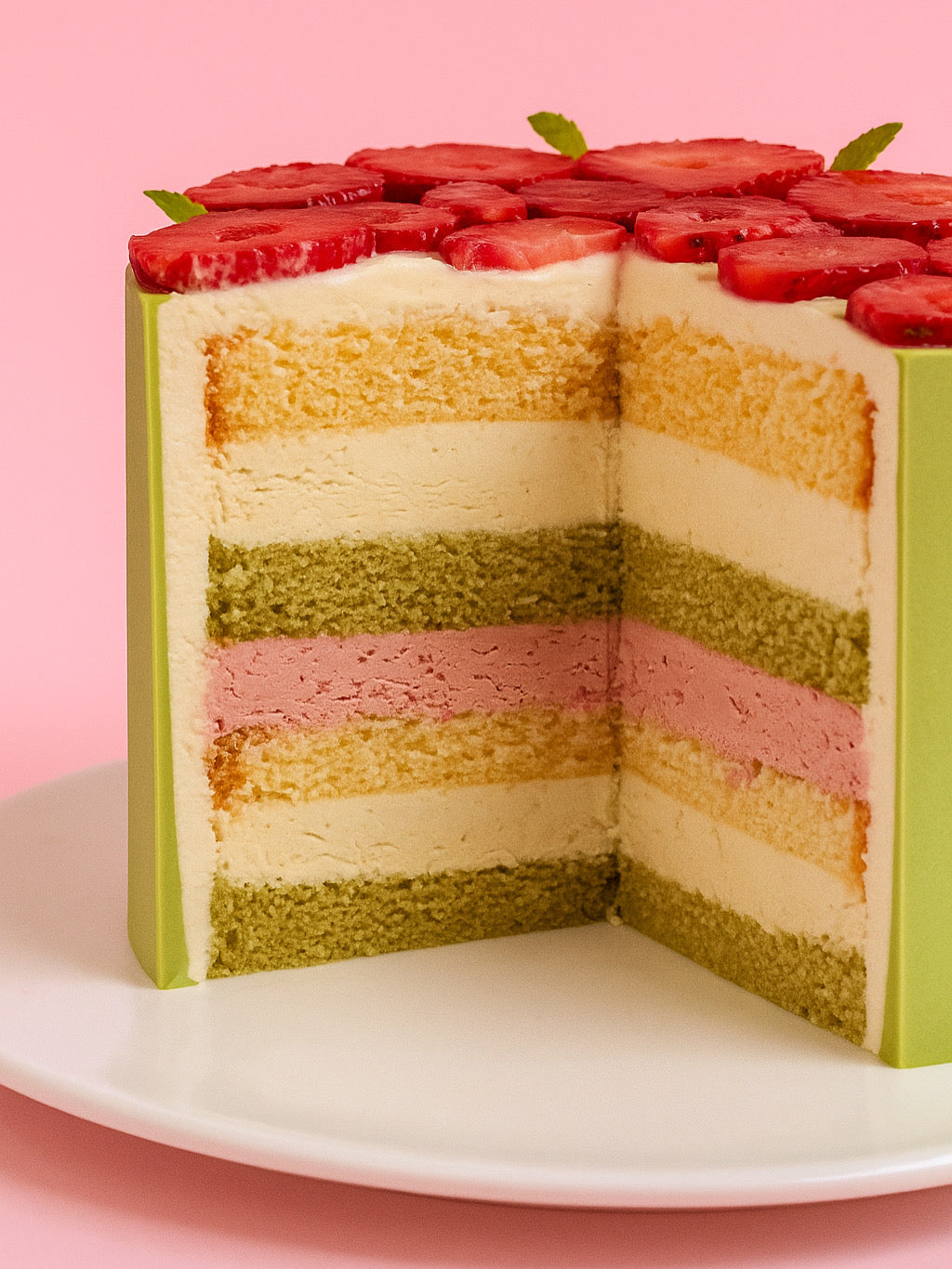 🍓✨ Pistachio Strawberry Cake ✨🍃