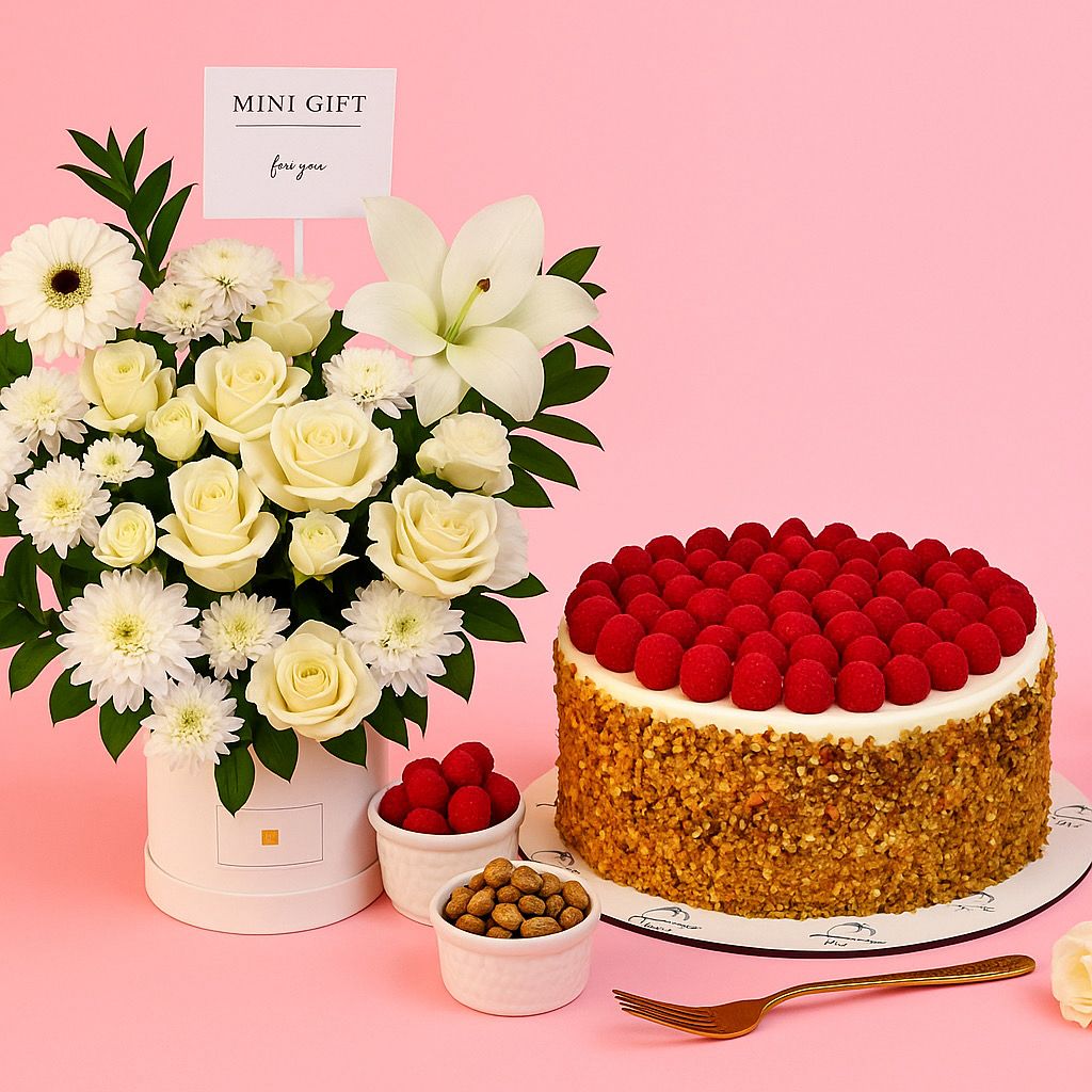Pistchio Raspberry cake & Flowers